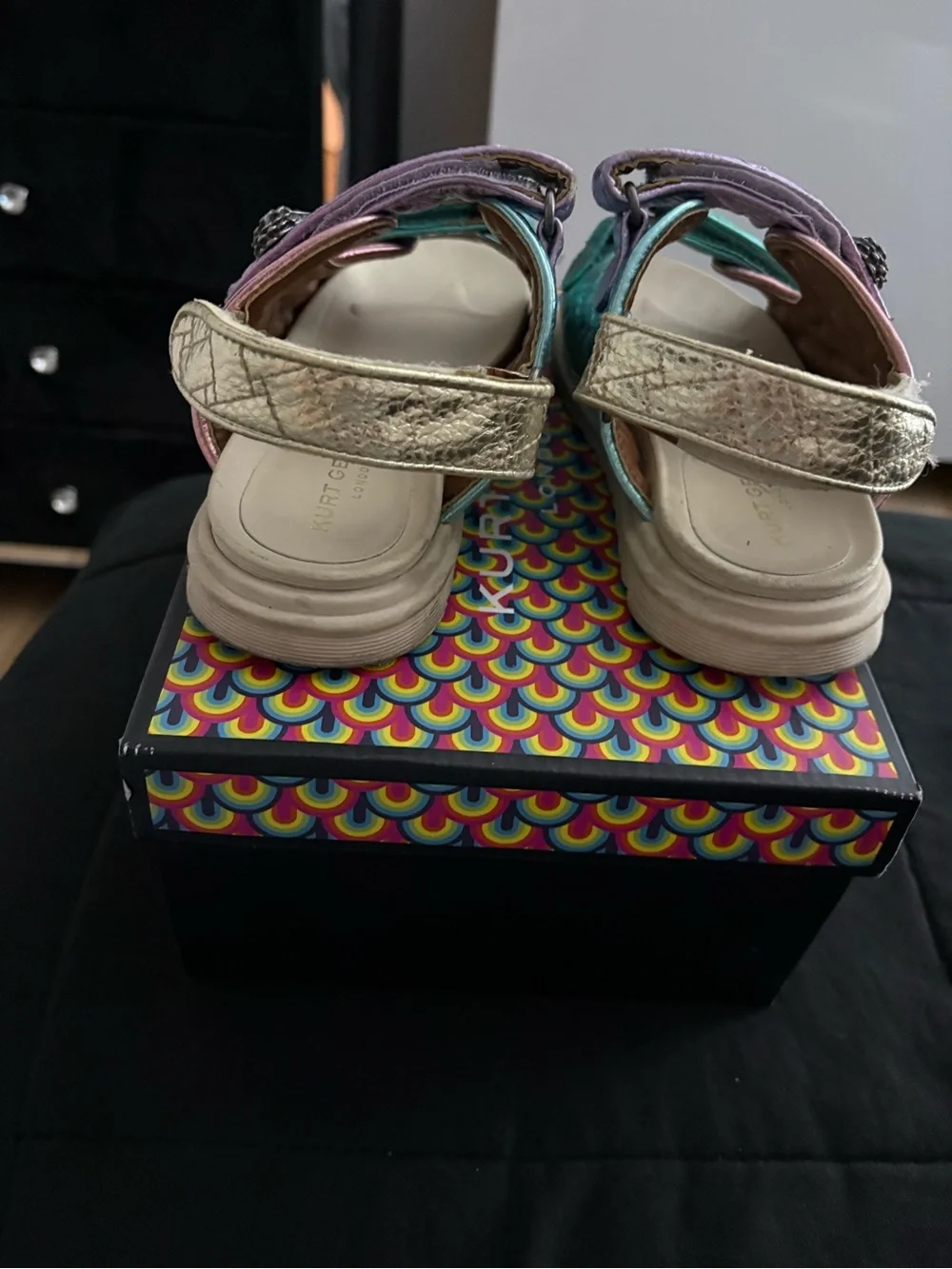 Kurt Geiger Metallic Pink Purple and Teal Girls Sandals - Picture 7 of 10
